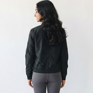 OEM Quilted Knitted Nylon Sleeve Pocket <b>Women's</b> Fashion Streetwear Lightweight Windproof <b>Zip</b>-<b>Up</b> Bomber <b>Jacket</b> - Product Image 2