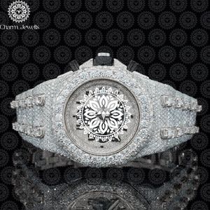 Charm Jewells Luxury Stainless Steel Watch 40mm Diamond Encrusted <b>Chronograph</b> Analog Mechanical Men's Fashion Timepiece Auto - Product Image 2