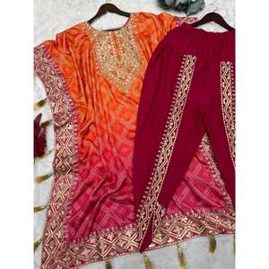 Hermoso caftán estampado con juego XL Dhoti para ropa de fiesta - Product Image 1