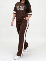 T-shirt à manches courtes et pantalon large pour femme, ensemble 2 pièces, de haute qualité, écologique, léger, couleur unie, logo personnalisé, streetwear décontracté