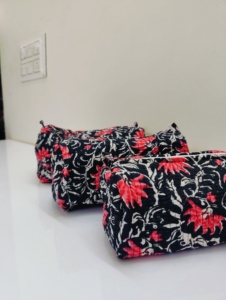 Juego de 3 Bolsas de Aseo de Algodón con Estampado Artesanal, Bolsas de Cosméticos, Organizador de Maquillaje de Viaje para Uso Diario - Product Image 2