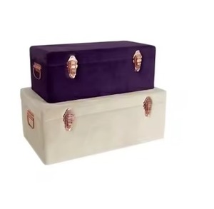 Elegant Wine Red and Steel Blue Velvet <b>Storage</b> Trunk Set Vintage <b>Decorative</b> Metal Organizer <b>Box</b> with Rose Gold Latch Trunk <b>Box</b> - Product Image 5