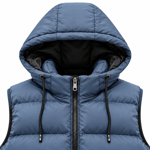 SOMBRERO SPORTS Men's <b>Blue</b> Hooded Puffer <b>Vest</b> Solid Cotton Windproof Winter Sleeveless Padded Casual Zipper Jacket - Product Image 3