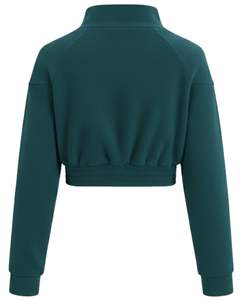 Veste polaire zippée courte personnalisée pour femme, couleur turquoise, style décontracté, sport, sweat-shirt court à manches longues, streetwear, vêtements de sport, fournisseur OEM - Product Image 2