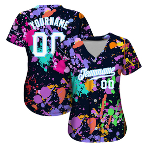 Camiseta de Béisbol Personalizada para Mujer, Negra con Rayas Finas, Cuello en V, Manga Corta, Impresión Sublimada, Transpirable, Ajustada, Nombre del Equipo 00 - Product Image 4