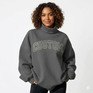 Sweat-shirt à col montant pour femme, hiver, brodé, pull personnalisé, imprimé, surdimensionné, en polaire, polyester/coton, écologique, séchage rapide - Product Image 1