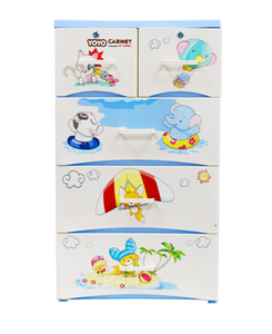 Armoire de rangement multi-usages à 4 niveaux en plastique moulé par injection, motif animaux de dessin animé, étanche et durable, pour chambre et salon - Product Image 5