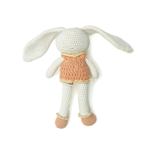 Peluche amigurumi lapin doux, fait main au crochet, en robe orange, pour bébé et tout-petit, fabriqué en Indonésie - Product Image 2