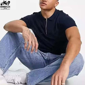 Camiseta de compresión transpirable para hombre con cremallera de 1/4, talla grande, cuello redondo, informal, para uso deportivo, venta al por mayor de fábrica - Product Image 4