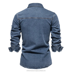 Nuevas camisas vaqueras de algodón 100% para hombre, camisas vaqueras de Otoño de manga larga con doble bolsillo, camisas vaqueras informales para hombre - Product Image 2