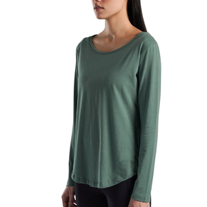 Custom Women Long Sleeve T Shirt <b>Round</b> Neck Loose Fit Casual Gym Wear Breathable Soft Cotton Fitness Yoga Plain Green T Shirt - Product Image 2
