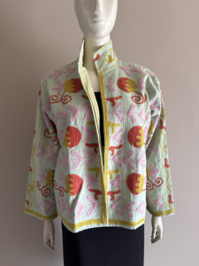 Blazer de Algodón con Bordado Floral, Cuello Mandarín, Manga Tres Cuartos, Chaqueta de Primavera para Mujer, Estilo Boho Chic Hecho a Mano - Product Image 1