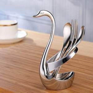 Portacubiertos Swan, soporte para cucharas de acero inoxidable, soporte para cucharas y tenedores Swan, organizador de cubiertos de metal, soporte para utensilios de mesa - Product Image 1