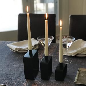Ensemble de 3 porte-bougies rectangulaires en métal noir moderne, support à bougies contemporain pour la décoration de table à la maison - Product Image 6