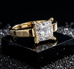 Bague de fiançailles solitaire classique pour femme en or plaqué 18K 14K avec diamant de laboratoire taille princesse, cadeau d'anniversaire pour femme - Product Image 1
