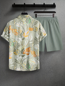 Men's Summer Casual Short Sleeved Shirt Shorts Set 2pcs 100% Cotton Quick Dry Satin Button-Up Holiday Gift Daily Outfit High - Product Image 3