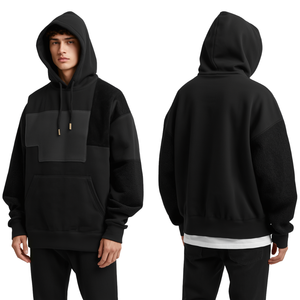 Premium Men's Heavyweight Oversized Hoodie with Large Chenille Fabric Applique Patches Twill Patchwork Cotton Fleece Sweatshirt - Product Image 1