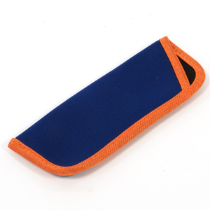 Étui à lunettes en néoprène bleu avec bordure orange, pochette rectangulaire souple - Product Image 1