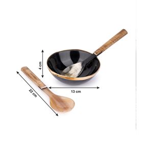 Bol de service artisanal en corne, écologique, design moderne et minimaliste, tons bruns, poli, léger (0,4 kg), pour fêtes et décoration - Product Image 3