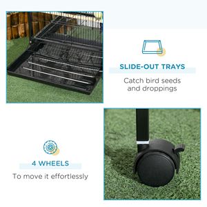 Elegante Gabbia per Uccelli Nera da 55 Pollici, Voliera Mobile a Doppio Uso per Fringuelli e Pappagallini con Ruote Facili da Spostare - Product Image 6