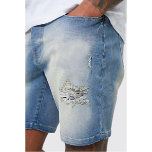 Shorts de Mezclilla Desgastados para Hombre, Corte Recto, Casuales, para Verano, Lavado Claro, Tela de Algodón, Cintura Media - Product Image 3