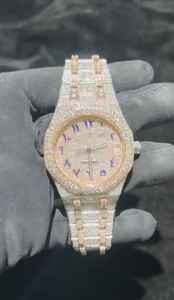 นาฬิกาหรูหราสไตล์ฮิปฮอป หน้าปัดแบบอาหรับ ประดับเพชรโมอิสซาไนต์เต็มเรือน สองสี สำหรับผู้ชาย - Product Image 2