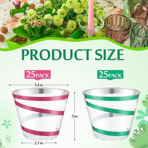 Eleganti Bicchieri Monouso in Plastica Trasparente con Bordo Ondulato per Vino e Bevande, per Feste Natalizie, in Rosa e Verde, 50 Pezzi - Product Image 3