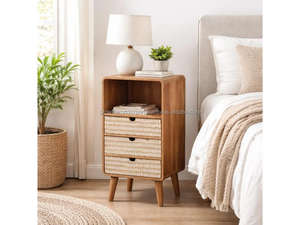 Mesa de Noche de Madera Maciza con 3 Cajones, Mesita de Noche de Madera Natural, Mueble de Almacenamiento para Dormitorio, Novedad 2026 - Product Image 2