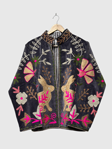 Veste en velours brodée, col mandarin, manches longues, motif floral, broderie à la main, vêtements d'automne pour femmes - Product Image 1