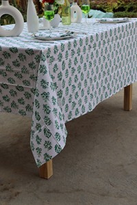 Handblock Printed <b>Tablecloth</b> Green and White Vintage <b>Tablecloth</b> Farmhouse Decor Wedding <b>Tablecloth</b> Custom Size Cotton Tablecover - Product Image 5
