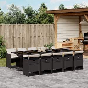 Set da pranzo con Patio in Poly Rattan nero da 11 pezzi con cuscini per il tempo libero in giardino - Product Image 1