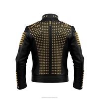 Veste en cuir véritable noir faite à la main de luxe pour hommes, style rockstar punk biker avec clous dorés, streetwear pour hommes