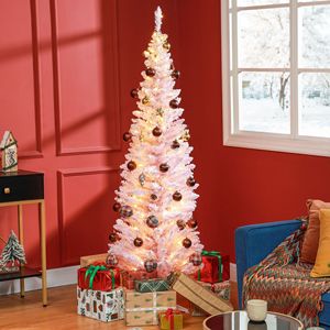 6ft Slim <b>Artificial</b> Christmas <b>Tree</b> with Realistic Pink Branches and Warm White LED Lights Pencil <b>Tree</b> Decor - Product Image 2