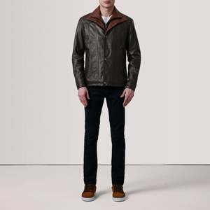 Veste en cuir bicolore sur mesure pour homme, col double, manteau en cuir superposé, vente en gros, vêtements d'extérieur en cuir véritable de haute qualité - Product Image 1