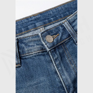 Jean en denim déchiré coupe slim pour homme, taille mi-haute, en coton, style décontracté automne, jambe droite, bleu délavé - Product Image 4