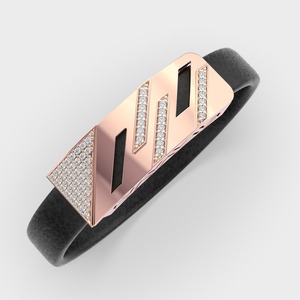 IGI Certified Lab Grown Round Diamond Geometric Leather Bracelet for <b>Men</b> in 14K Yellow / White / Rose Gold - Product Image 2