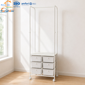 Adjustable <b>Rolling</b> Wardrobe <b>Rack</b> With 6 Drawers Multifunctional Storage Organizer For Bedroom Made In Taiwan - Product Image 5