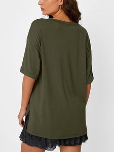 Oversized Crew Neck Tshirt Breathable Eco-Friendly Fabric Print Summer <b>Tunic</b> for Workout Gym Casual Home Wear - Product Image 4