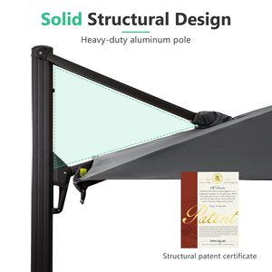 Parasol de patio en porte-à-faux de 10 pieds avec rotation à 360 degrés et réglage de l'inclinaison Parasol extérieur carré décalé sur poteau gris en aluminium - Product Image 4