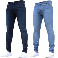 Jeans de Mezclilla para Hombre, Corte Slim Fit, Cintura Media, Pierna Recta, Color Azul Sólido, Casuales, para Primavera