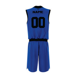 Ensemble de maillots de basket-ball unisexes personnalisés, édition équipe, bleu et noir rayé, sans manches, col en V, évacuation de l'humidité, impression sublimée, élastique - Product Image 2