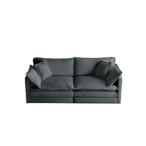Divano Moderno a Due Posti in Tessuto Ciniglia Grigio, Grande Dimensione con 4 Cuscini, Imbottito Profondo per Soggiorno - Product Image 4