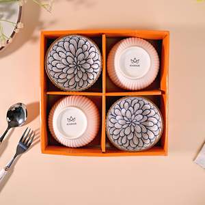 Juego de 4 Tazones Esmaltados de Porcelana Ecológicos Inspirados en Jazmín, Estilo Bohemio, para Servir Ensaladas, Sopas y Fiestas - Product Image 4