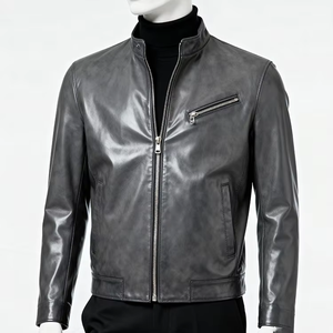 Chaqueta de Cuero Premium para Hombre con Cuello Alto, Estilo Casual Otoñal, Chaqueta de Cuero Vacuno Auténtico, Chaqueta Clásica de Primavera para Hombre - Product Image 1