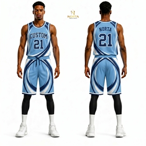 Conjunto de Uniforme de Baloncesto con Diseño Abstracto de Nubes en Azul Claro y Blanco, Sublimado, Transpirable, de Malla de Poliéster, para Entrenamiento Profesional en Equipo - Product Image 1
