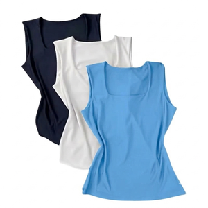 Wholesale trendy Custom Women Square Neck Tank Top Solid Color Sleeveless Breathable Casual wear Garment Dyed Slim Fit OEM - Product Image 1