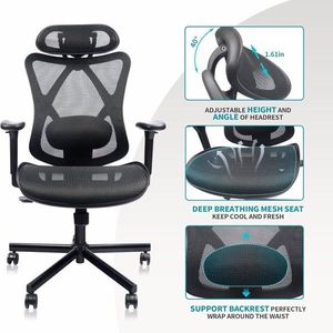 Sedia da Ufficio Regolabile in Rete con Comodo Poggiatesta, Braccioli, Supporto Lombare, Ruote e Funzione di Inclinazione e Regolazione Altezza Schienale - Product Image 6