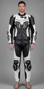 Combinaison de moto en cuir noir pour homme, manches longues, deux pièces, avec protections - Product Image 4