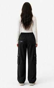 Pantalones Cargo Negros de Cintura Alta para Mujer, Corte Holgado, Pierna Ancha, con Múltiples Bolsillos - Product Image 2