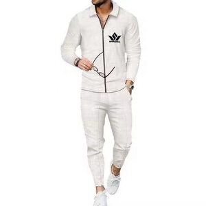 Ensemble de survêtement noir pour homme, veste zippée intégrale et pantalon de jogging, avec bandes latérales contrastées, en polyester respirant, vêtements de sport décontractés - Product Image 5